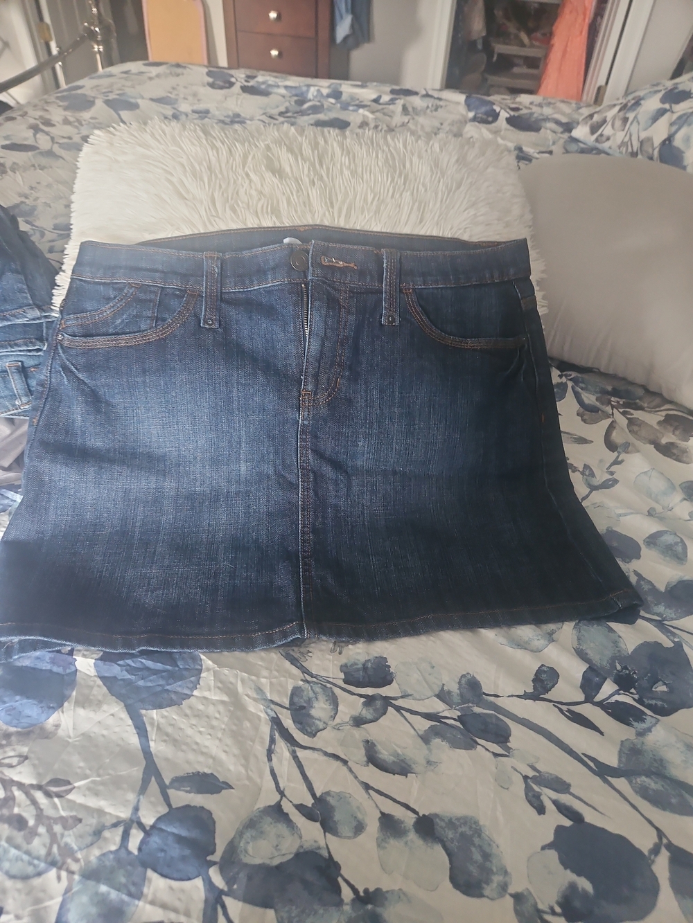 Dark Indigo Denim Mini Skirt with Front Pockets
